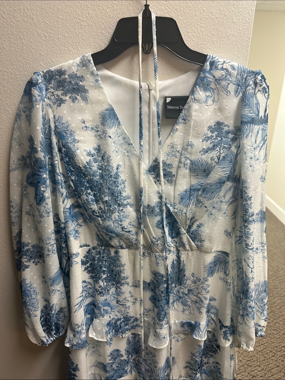 Maison Tara Blue and White Floral Tiered Midi Dress - Picture 2 of 6